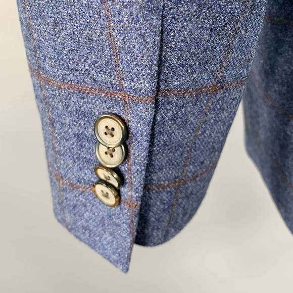 JOSEPH ABBOUD Blue Brown Window Pane Wool Sport Coat - Picture 5 of 8